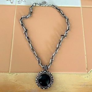 Gorgeous Beveled Rhinestone Metal Black Stone Statement Fashion Necklace